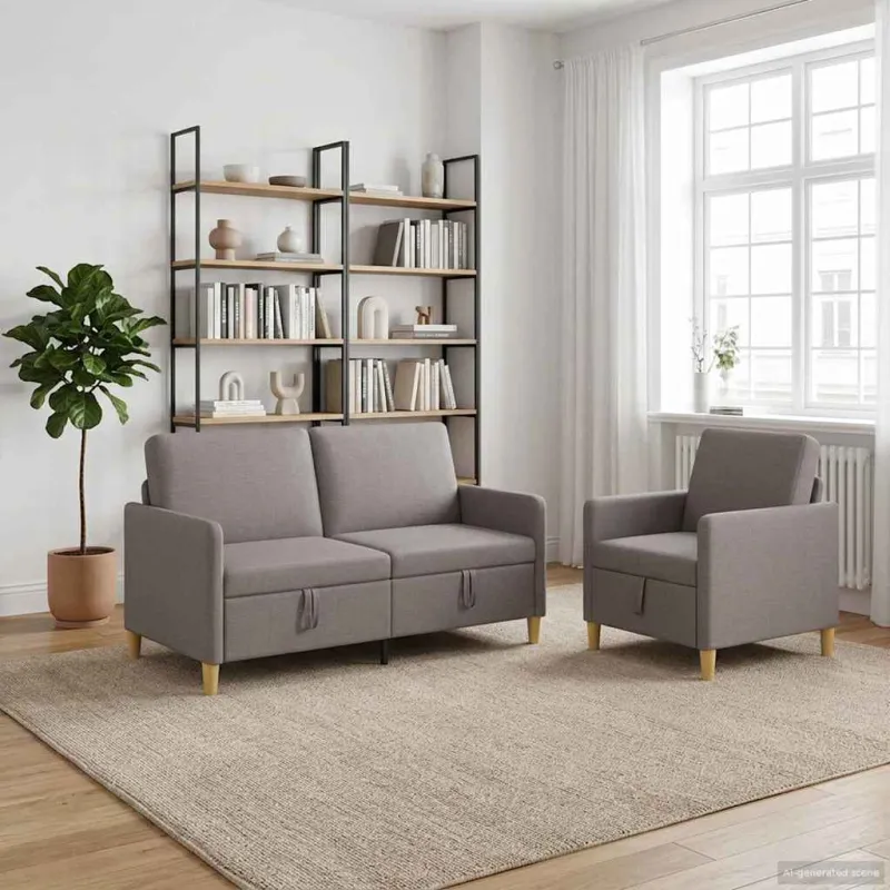 Sofos komplektas su saugojimu 2 pcs Taupe Poliesteris