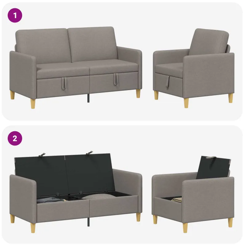 Sofos komplektas su saugojimu 2 pcs Taupe Poliesteris