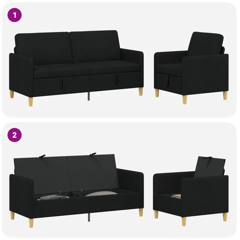 Sofos komplektas su saugojimu 2 pcs Juoda Poliesteris