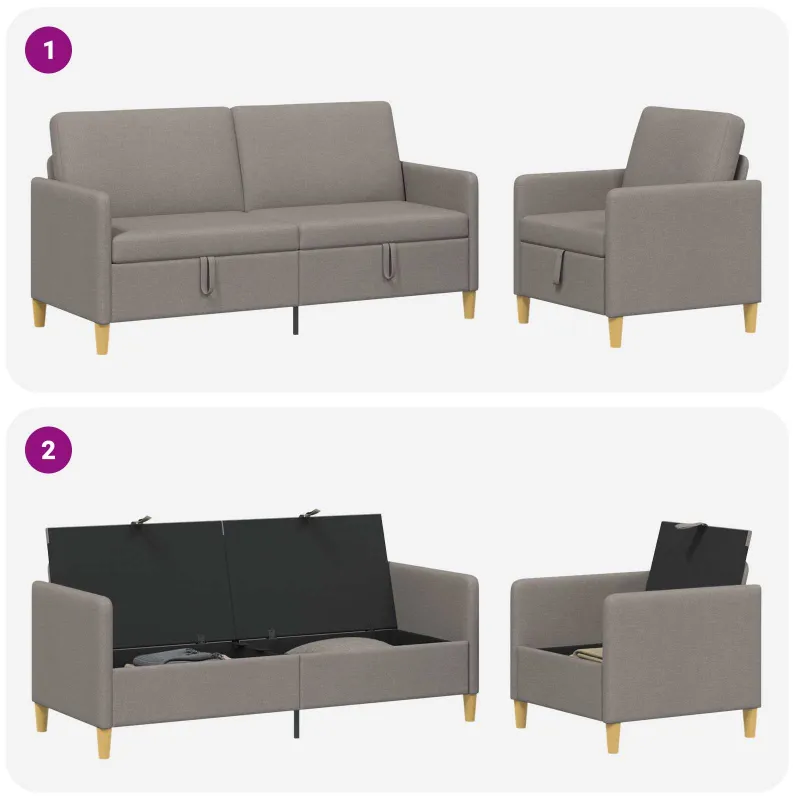 Sofos komplektas su saugojimu 2 pcs Taupe Poliesteris