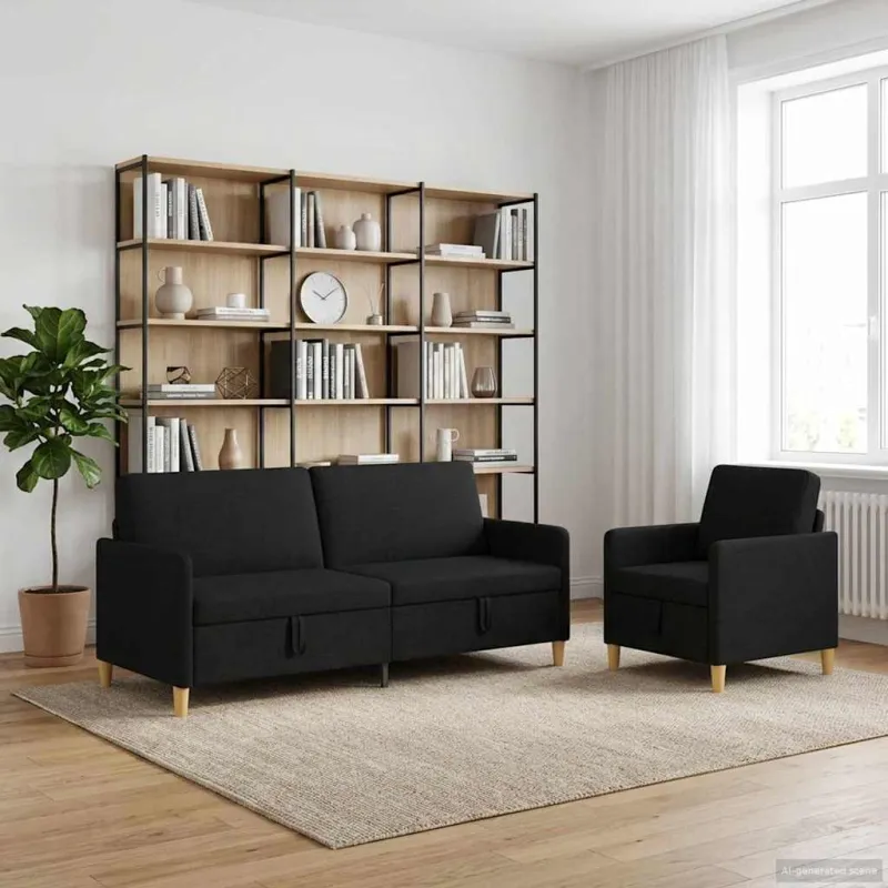 Sofos komplektas su saugojimu 2 pcs Juoda Poliesteris