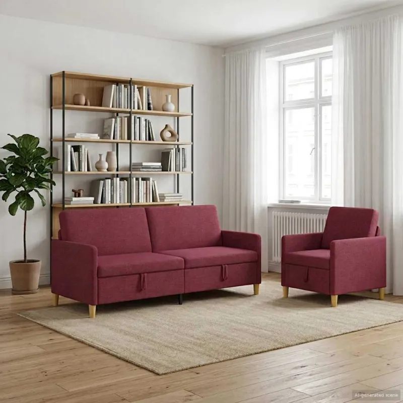 Sofos komplektas su saugojimu 2 pcs Vyno raudona Poliesteris