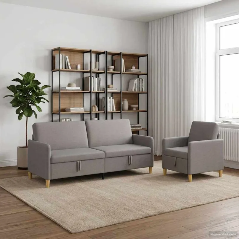 Sofos komplektas su saugojimu 2 pcs Taupe Poliesteris