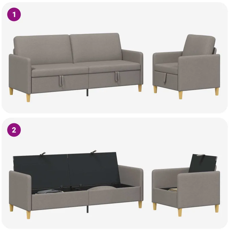 Sofos komplektas su saugojimu 2 pcs Taupe Poliesteris