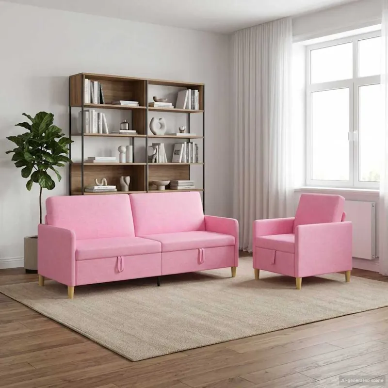 Sofos komplektas su saugojimu 2 pcs Rožinė Poliesteris