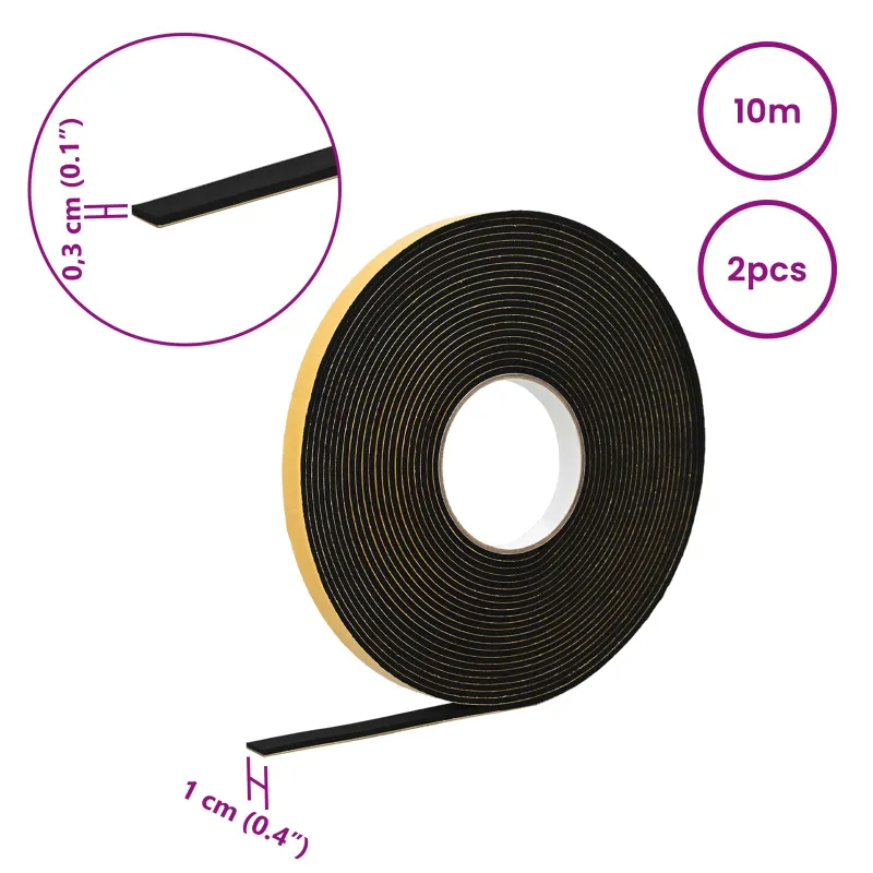 Savigautinė putų juosta 2 pcs Juoda 10mm x 10m CR putplastis