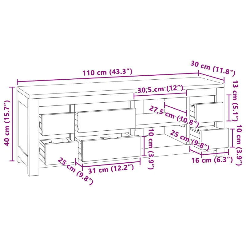 TV spintelė 110 x 30 x 40 cm Natūrali Kieto teka medžio