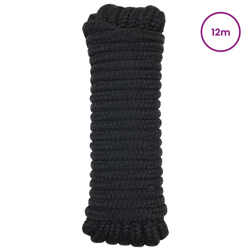 Laivo virvė 12 m 1.2 Juoda Poliesteris