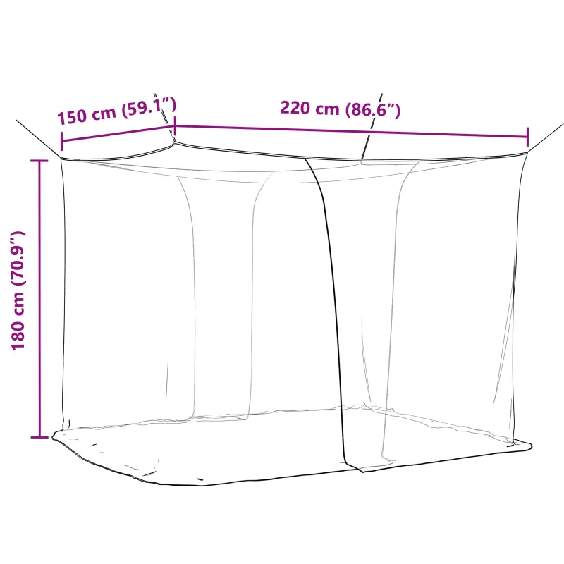 Moskito tinklas lovai 156 akies Juoda 220 x 150 x 180 cm