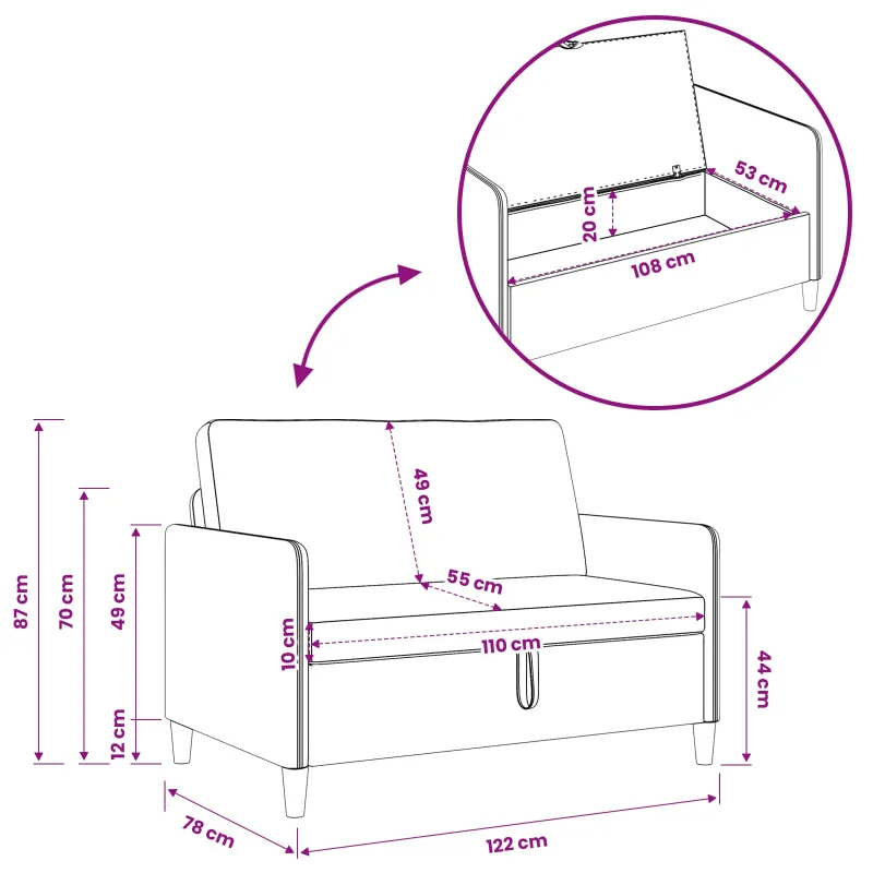 Sofa su saugojimo vieta Kreminė 122 x 78 x 87 cm Poliesteris