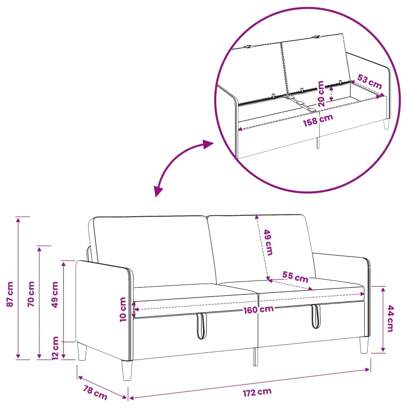 Sofa su saugojimo vieta Juoda 172 x 78 x 87 cm Poliesteris
