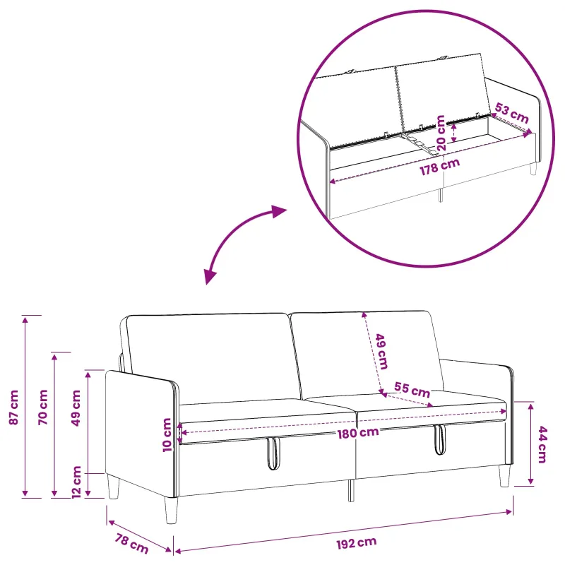 Sofa su saugojimo vieta Tamsiai pilka 192 x 78 x 87 cm