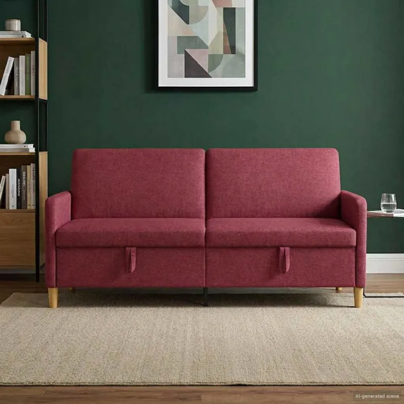 Sofa su saugojimo vieta Vyno raudona 192 x 78 x 87 cm