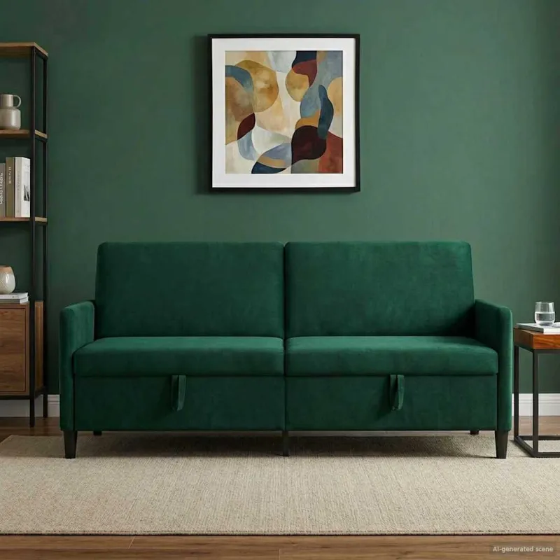 Sofa su saugojimo vieta Tamsiai žalia 192 x 78 x 87 cm