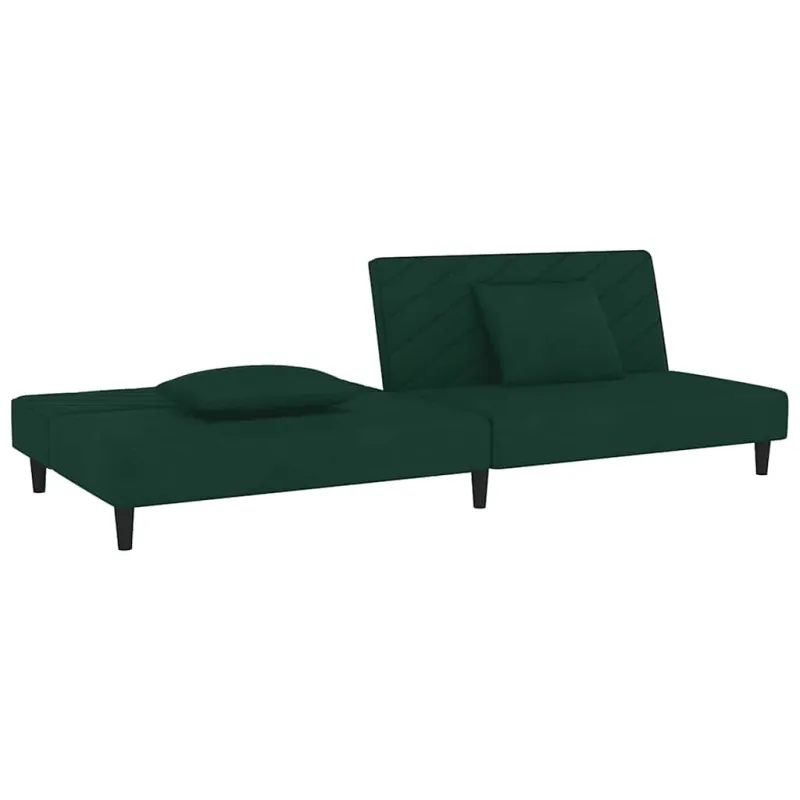Dvivietė sofa-lova su dvejomis pagalvėmis, žalia, aksomas