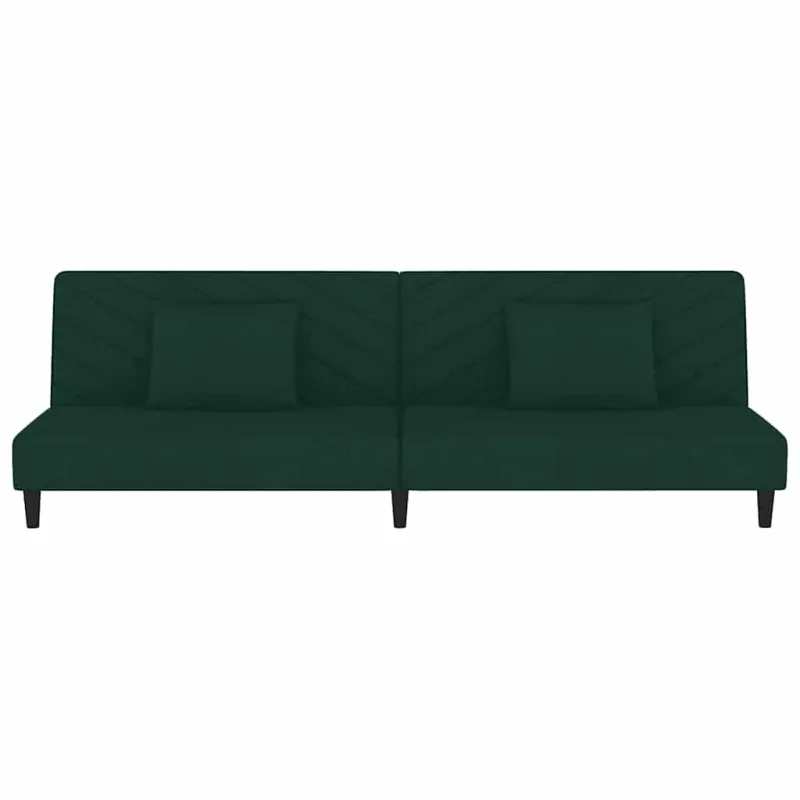 Dvivietė sofa-lova su dvejomis pagalvėmis, žalia, aksomas