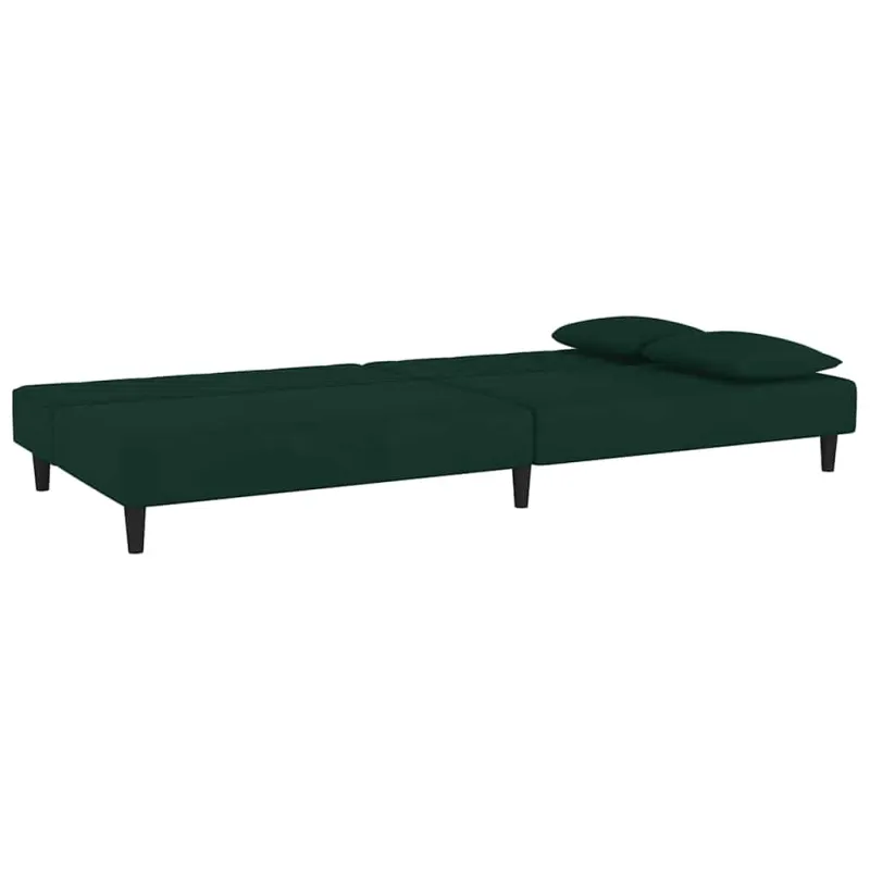 Dvivietė sofa-lova su dvejomis pagalvėmis, žalia, aksomas
