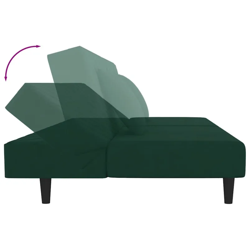 Dvivietė sofa-lova su dvejomis pagalvėmis, žalia, aksomas