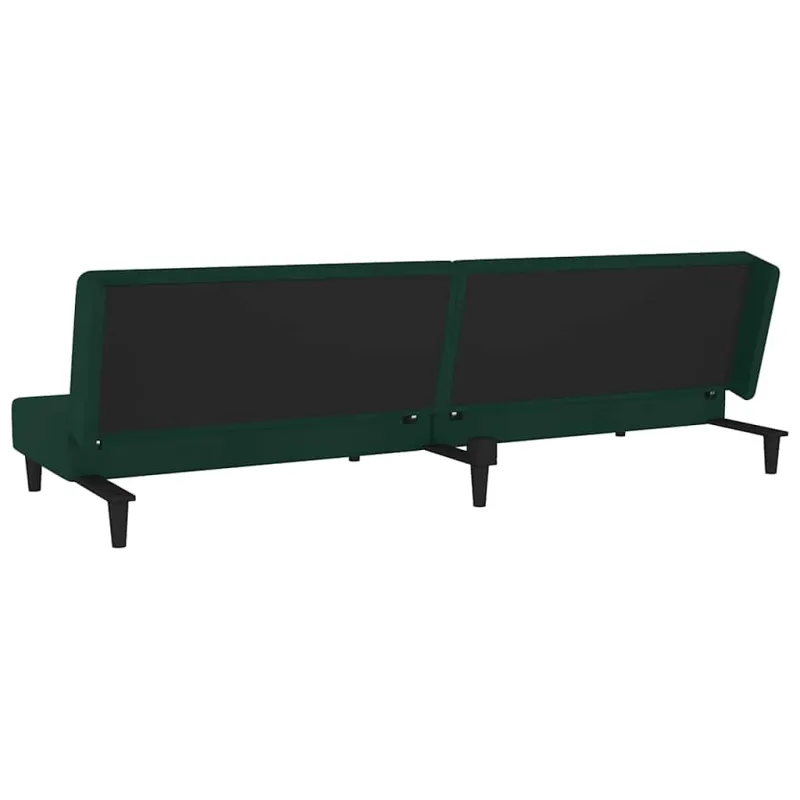 Dvivietė sofa-lova su dvejomis pagalvėmis, žalia, aksomas