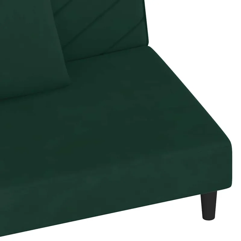 Dvivietė sofa-lova su dvejomis pagalvėmis, žalia, aksomas