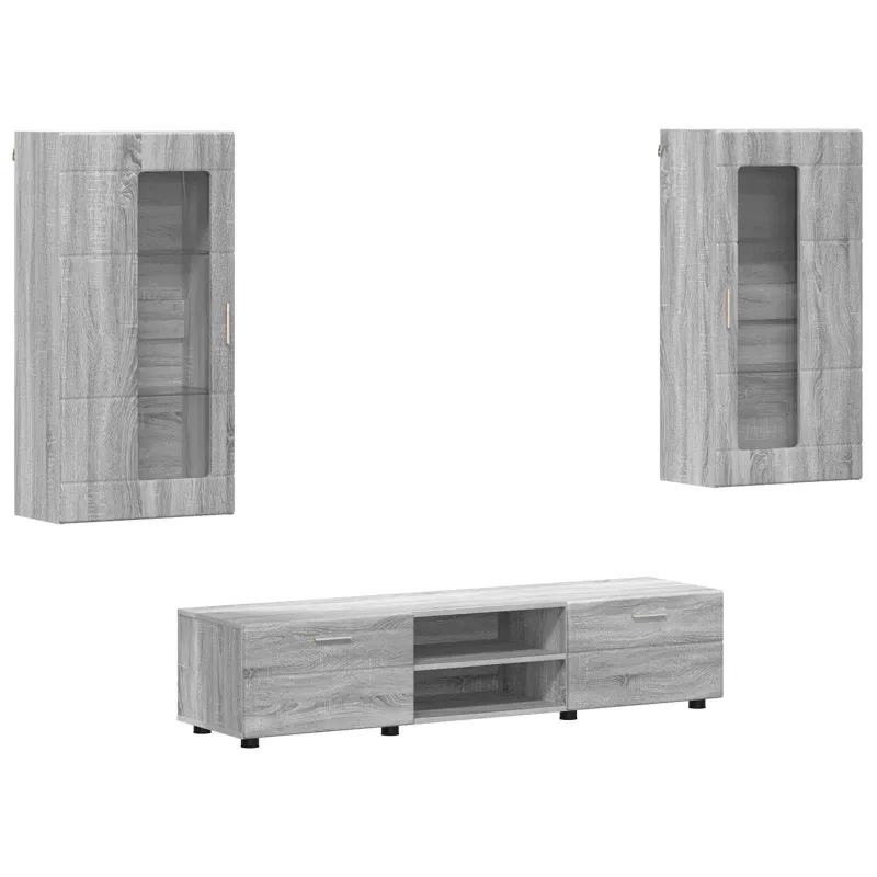 TV spintelių komplektas su stalčių FLORIN 3 pcs Pilkas Sonoma