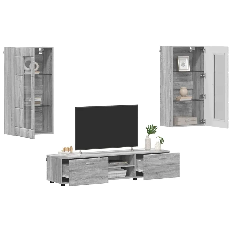 TV spintelių komplektas su stalčių FLORIN 3 pcs Pilkas Sonoma