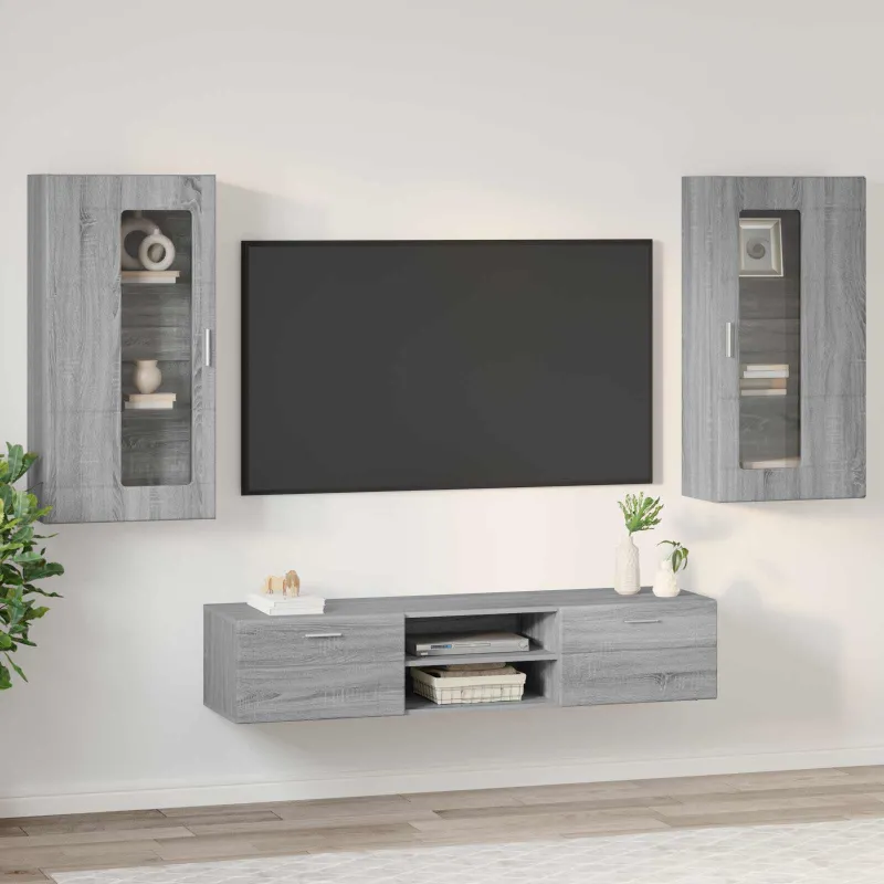 TV spintelių komplektas su stalčių FLORIN 3 pcs Pilkas Sonoma
