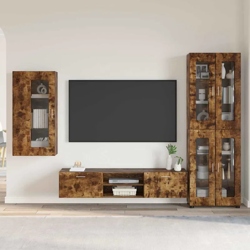 TV spintelių komplektas su stalčių FLORIN 3 pcs Rūkyta ąžuolas
