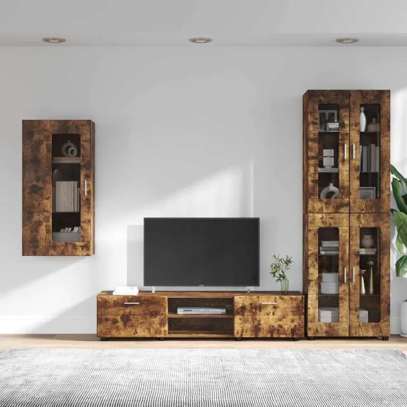TV spintelių komplektas su stalčių FLORIN 3 pcs Rūkyta ąžuolas