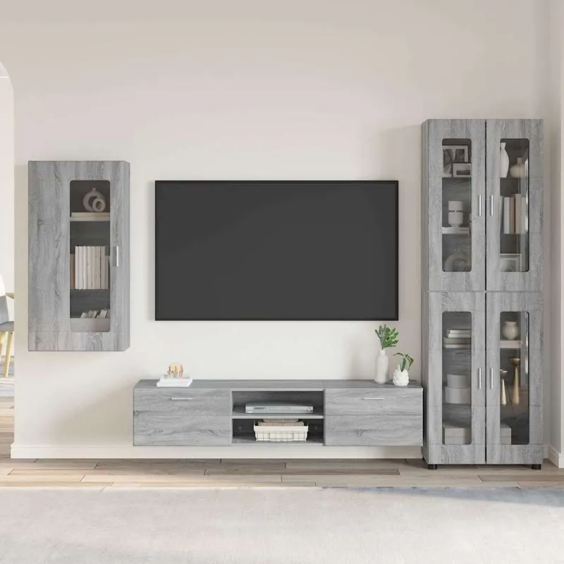 TV spintelių komplektas su stalčių FLORIN 3 pcs Pilkas Sonoma