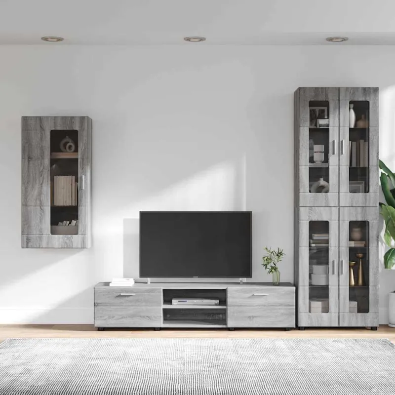 TV spintelių komplektas su stalčių FLORIN 3 pcs Pilkas Sonoma