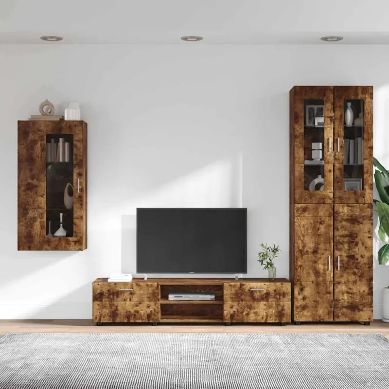 TV spintelių komplektas su stalčių FLORIN 3 pcs Rūkyta ąžuolas