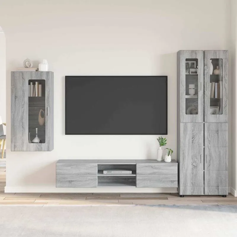 TV spintelių komplektas su stalčių FLORIN 3 pcs Pilkas Sonoma