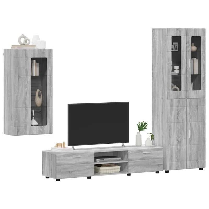 TV spintelių komplektas su stalčių FLORIN 3 pcs Pilkas Sonoma