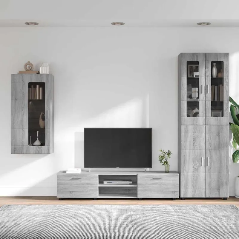 TV spintelių komplektas su stalčių FLORIN 3 pcs Pilkas Sonoma