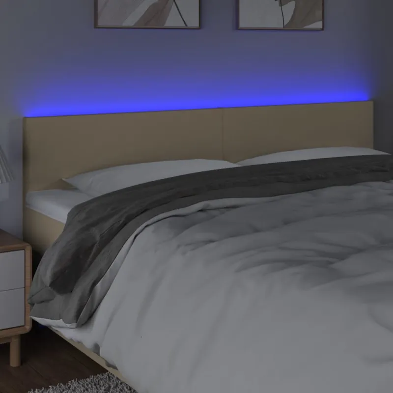 Galvūgalis su LED, kreminės spalvos, 160x5x78/88cm, audinys