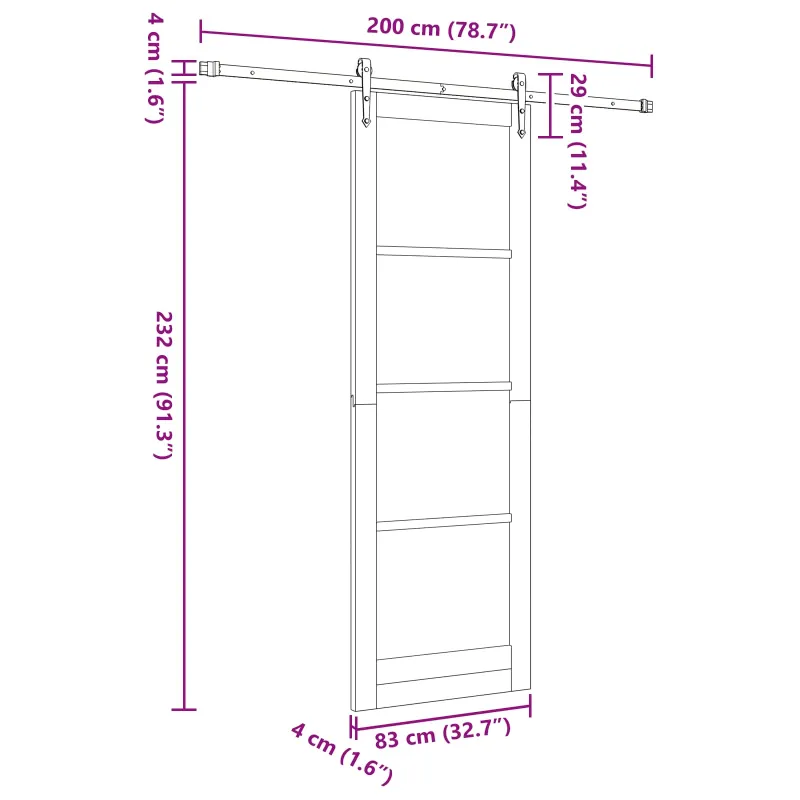 Slankios durys ORKDAL Natūrali ir juoda 83 x 232 cm