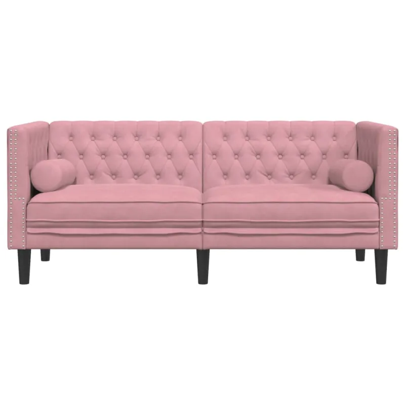 Dvivietė chesterfield sofa su pagalvėlėmis, rožinė, aksomas