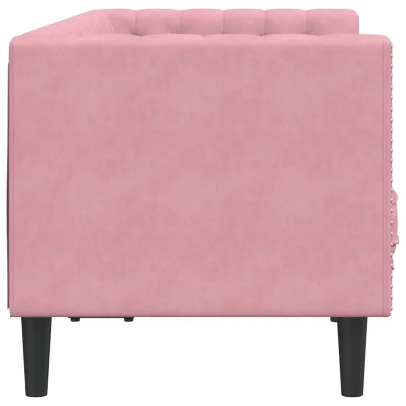 Dvivietė chesterfield sofa su pagalvėlėmis, rožinė, aksomas
