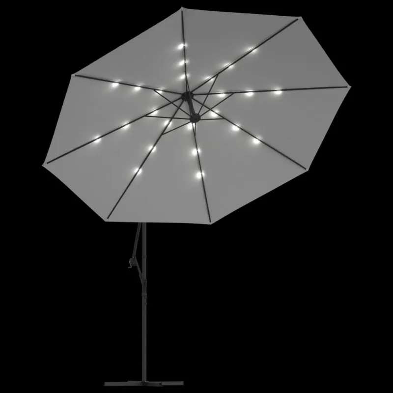 Gembinis skėtis su LED ir metaliniu stulpu, smėlio, 350cm