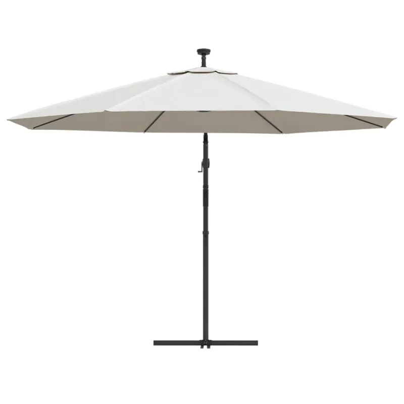 Gembinis skėtis su LED ir metaliniu stulpu, smėlio, 350cm