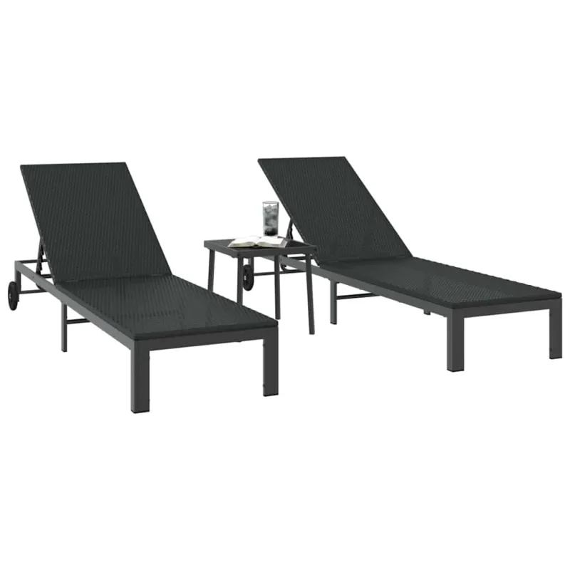 Saulėtas gultas 2-asmuo 3 pcs Juoda poliratanas