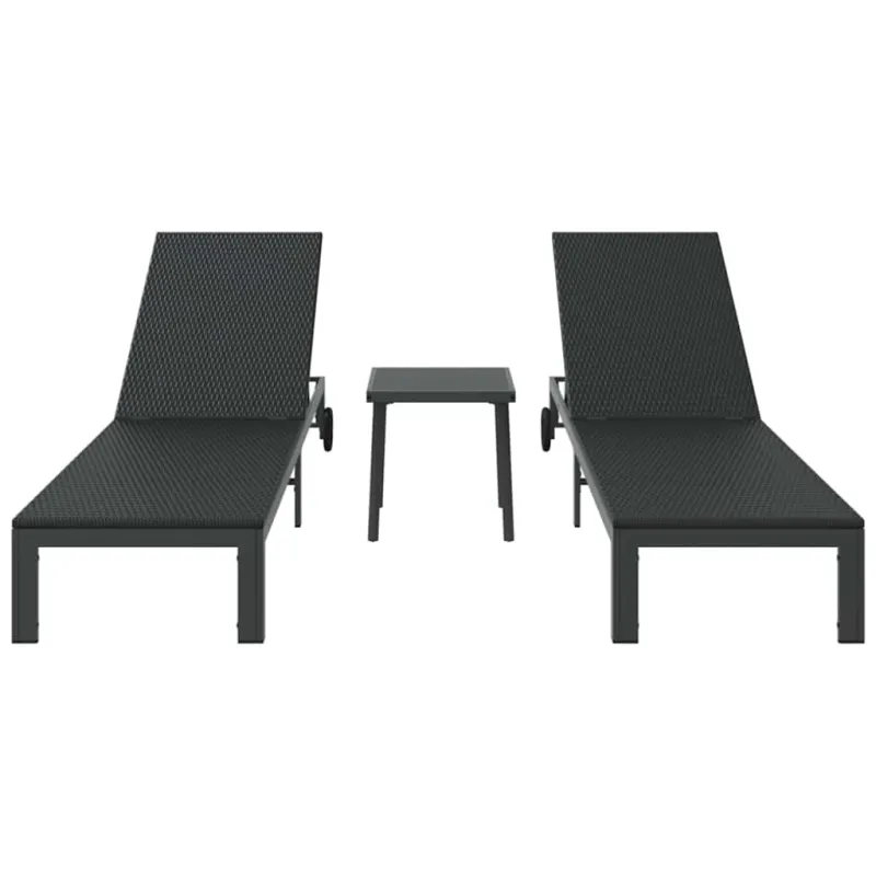 Saulėtas gultas 2-asmuo 3 pcs Juoda poliratanas