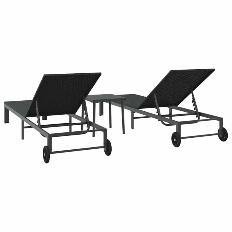 Saulėtas gultas 2-asmuo 3 pcs Juoda poliratanas
