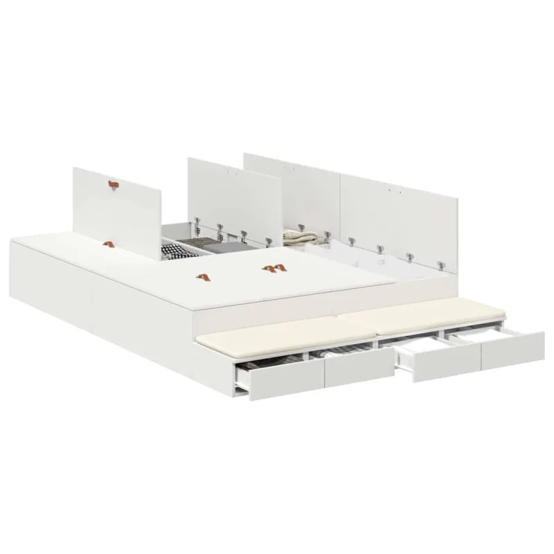 Lova su daiktų laikymo vieta Balta 135 cm Apdirbta mediena
