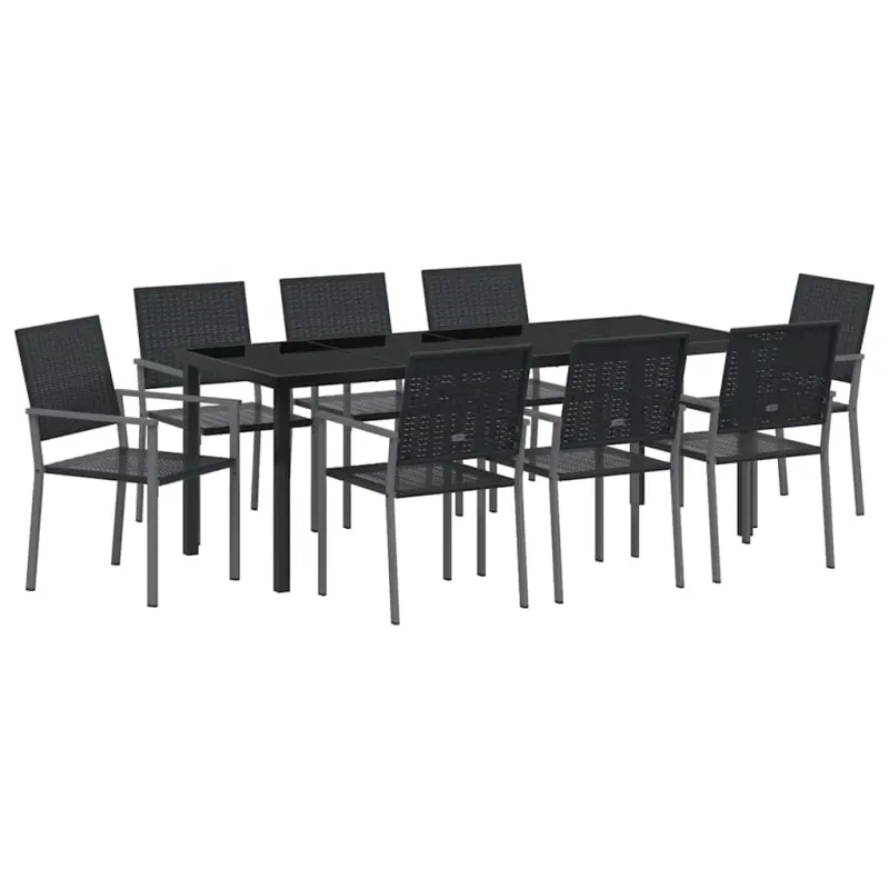 Sodo valgomojo komplektas 9 pcs Juoda PE ratanas