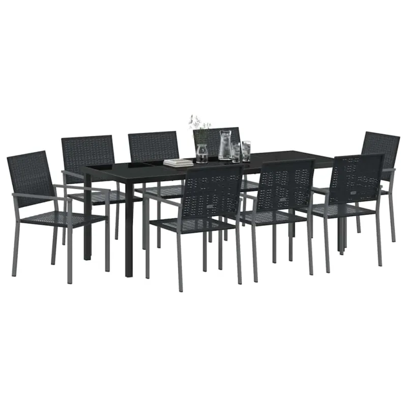 Sodo valgomojo komplektas 9 pcs Juoda PE ratanas
