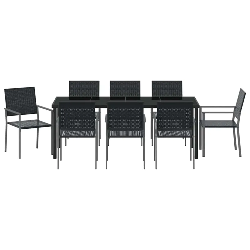 Sodo valgomojo komplektas 9 pcs Juoda PE ratanas