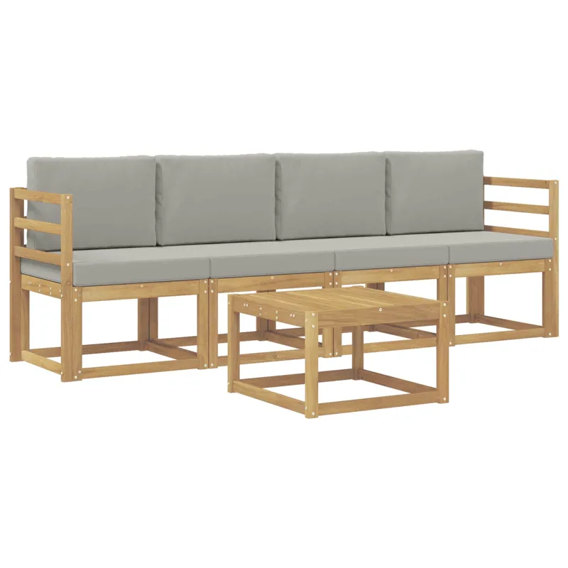 Lauko sofos komplektas 5 pcs Balta ir šviesiai pilka