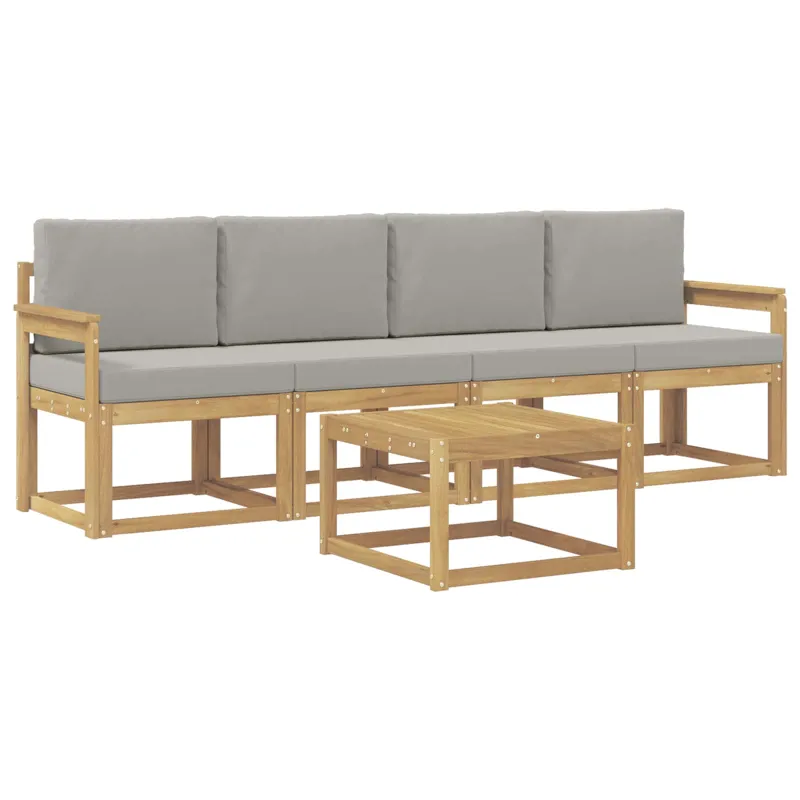 Lauko sofos komplektas 5 pcs Balta ir šviesiai pilka